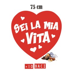 PELUCHE CUORE STAMPATO CM 75+10 CIOCCOLATINI ASSORTITI 1 PZ