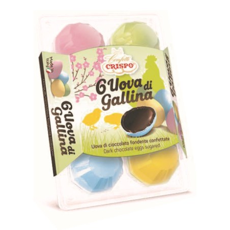 6 UOVA DI GALLINA DI CIOCCOLATO FONDENTE CONFETTATE 210 GR  1 PZ