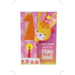 Biglietti buon compleanno animalotti 1 anno f art.3930  6 pz