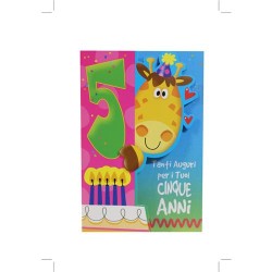 Biglietti buon compleanno animalotti 5 anni art.3935  6 pz