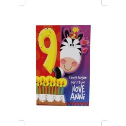 Biglietti buon compleanno animalotti 9 anni art.3939  6 pz
