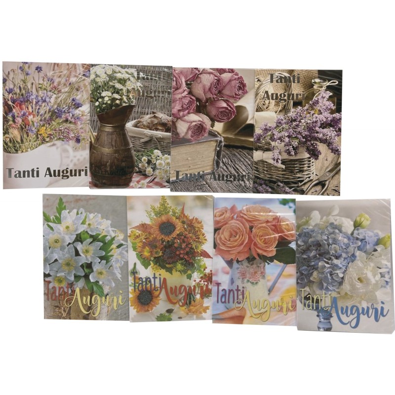 Biglietti tanti auguri con i fiori  art.10176 12 pz