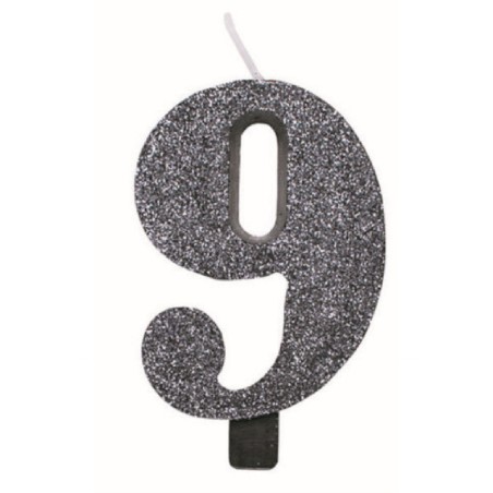Candelina  glitter n.9 nero cm 9.5 art.508  1 pz