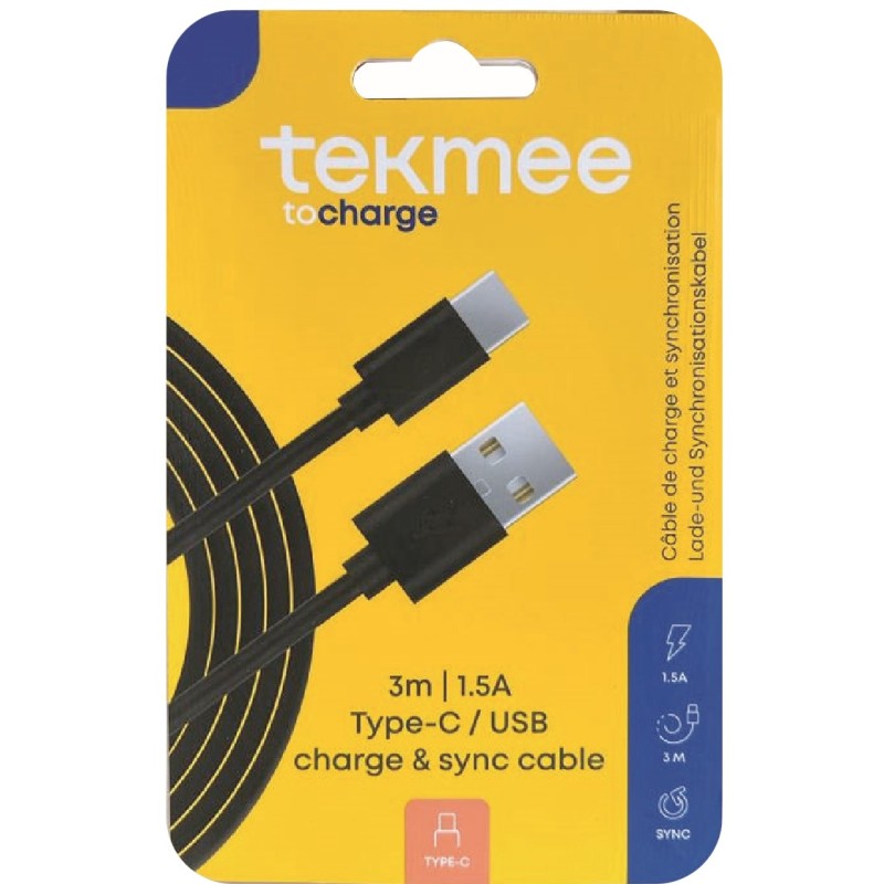 CANO TYPE-C/USB RICARICA  NERO 15 A 3 MT ART.40430131 3M 1 PZ