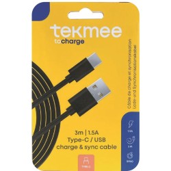 CANO TYPE-C/USB RICARICA  NERO 15 A 3 MT ART.40430131 3M 1 PZ