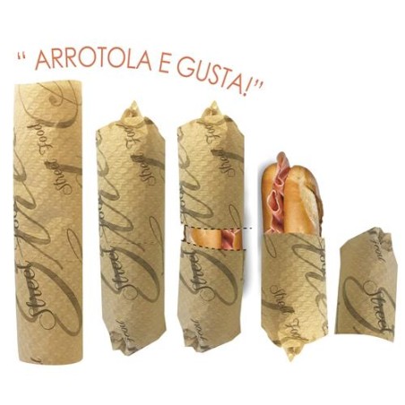 Carta per panino 'arrotola e gusta' 29x40 art.SC1003540 500 PZ