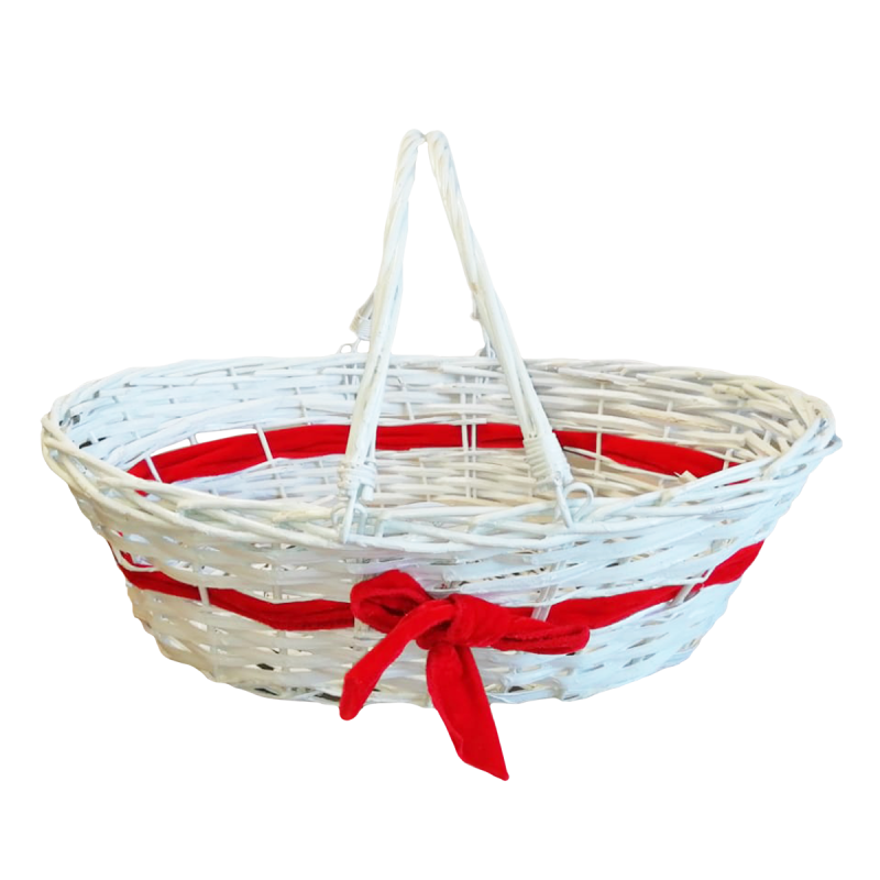 Cesto Ovale Vimini Pic-Nic Bianco Fiocco Rosso 50x39x16 1 Pz