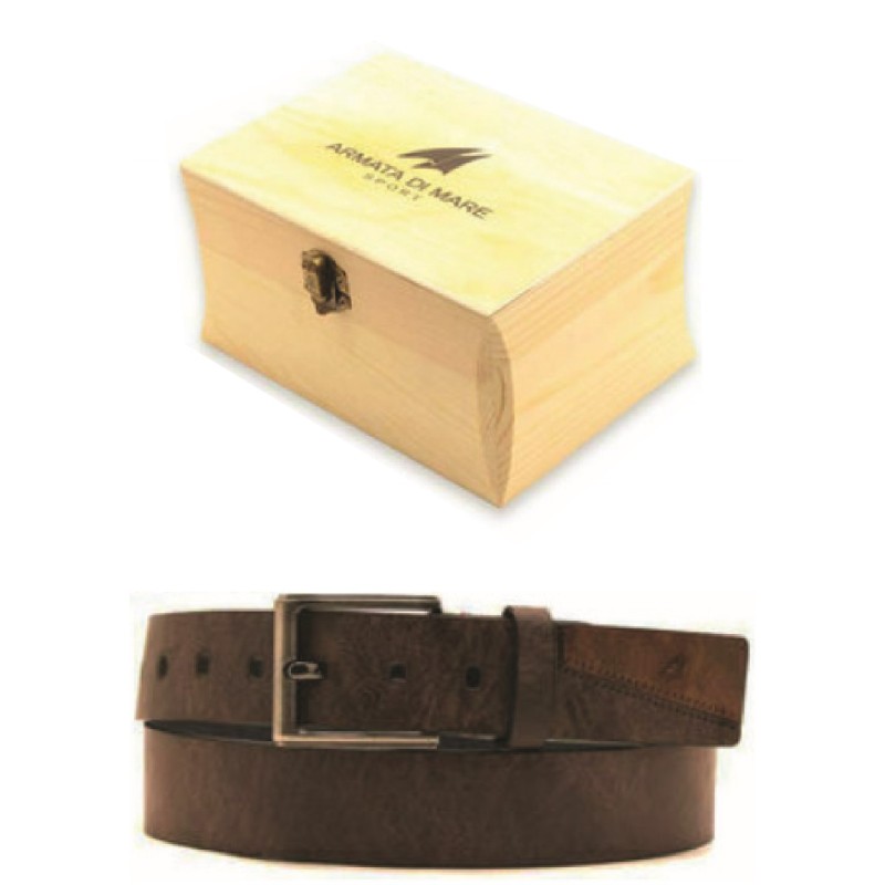 CINTURA UOMO PELLE TABACCO  IN BOX DI LEGNO ART.2001/35  1 PZ