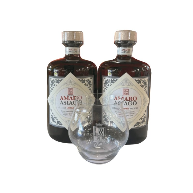 CONFEZIONE SPECIALE AMARO ASIAGO  FARMACIA 30% CL 70  2 BOTT+BICC 1 PZ