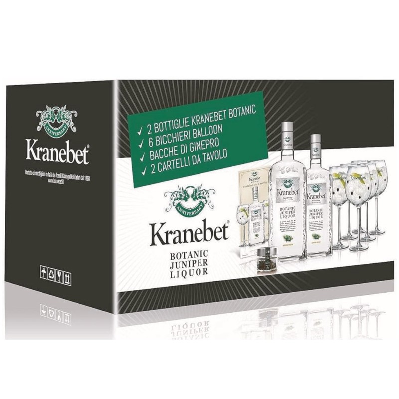 Confezione Speciale Gin Kranebet Liquore di Ginepro Botanico 2 Bott + Bicc 70 cl 1 pz