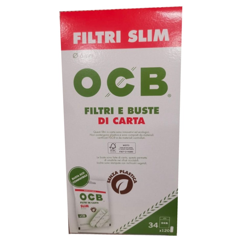 Filtri ocb lisci slim mm 6 senza plastica  34 pz