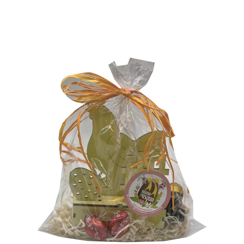 GALLINA LEGNO LED 12 CM + DOLCEZZE PASQUALI  50 GR 1 PZ