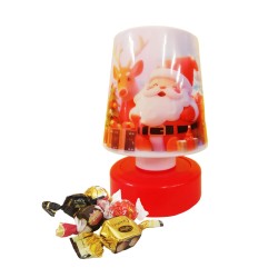 LAMPADA MINI NATALIZIA  DA TAVOLO C/LUCE + CIOCCOLATINI ASSORTITI 50 GR  1 PZ