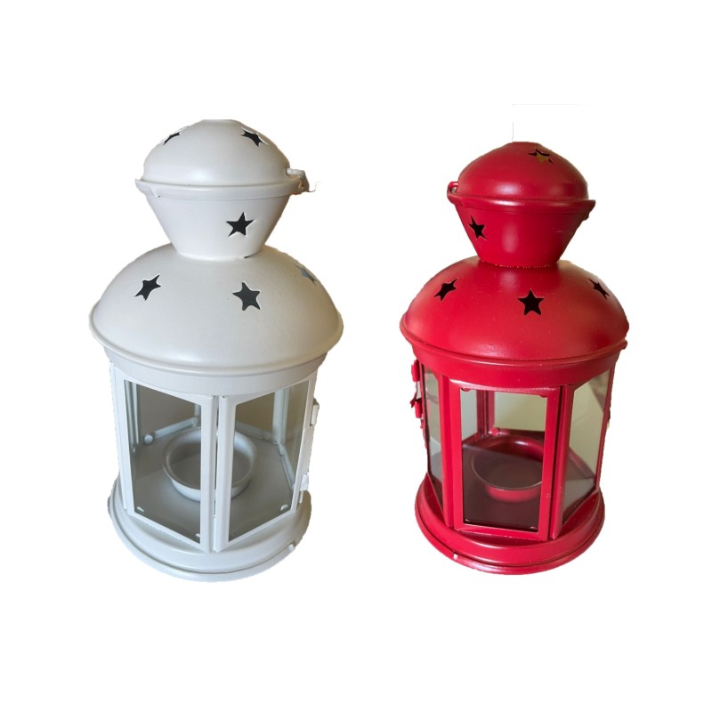 LANTERNA ROSSA E BIANCA  IN LATTA  21 CM + CIOCCOLATINI ASSORTITI  100 GR 1 PZ