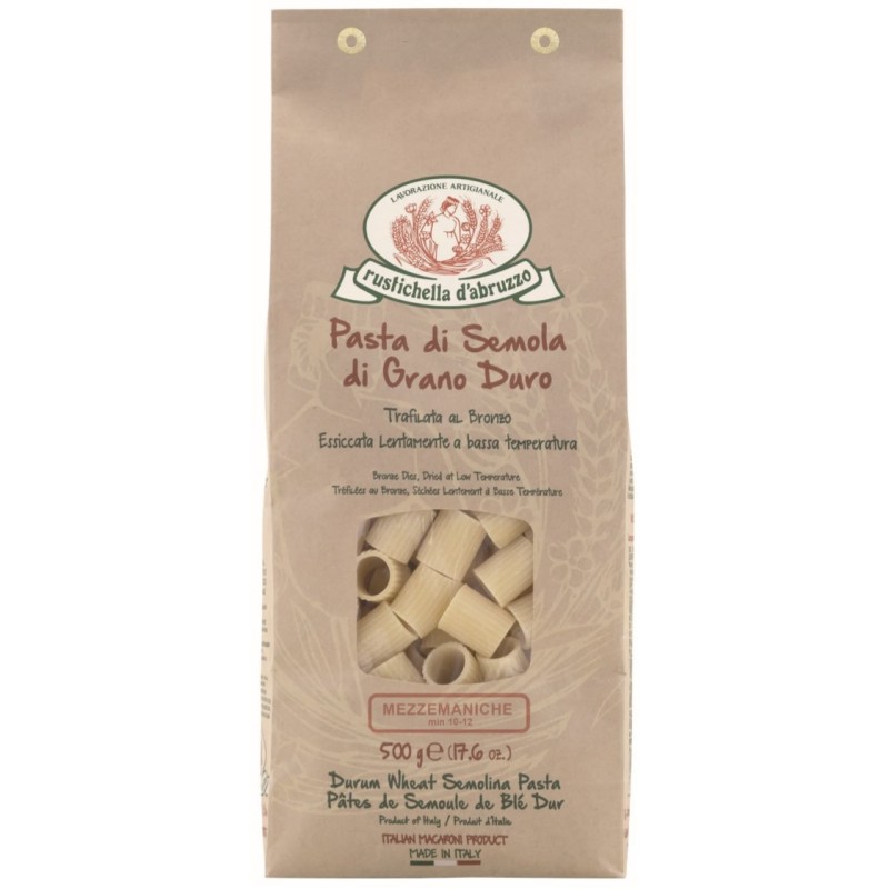 MEZZE MANICHE RIGATE PASTA DI SEMOLA DI GRANO DURO TRAFILATAAL BRONZO ART.182  500 GR 1 PZ