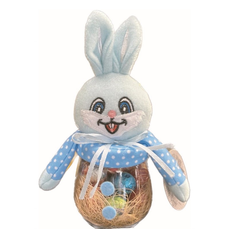 PELUCHE  CONTENITORE CONIGLIO + DOLCEZZE PASQUALI 100 GR  1 PZ