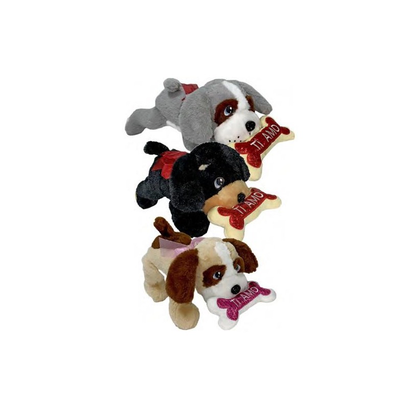 PELUCHE CANE DISTESO  CON OSSO CM 40 VP083 + 5 CIOCCOLATINI ASSORTITI   1 PZ