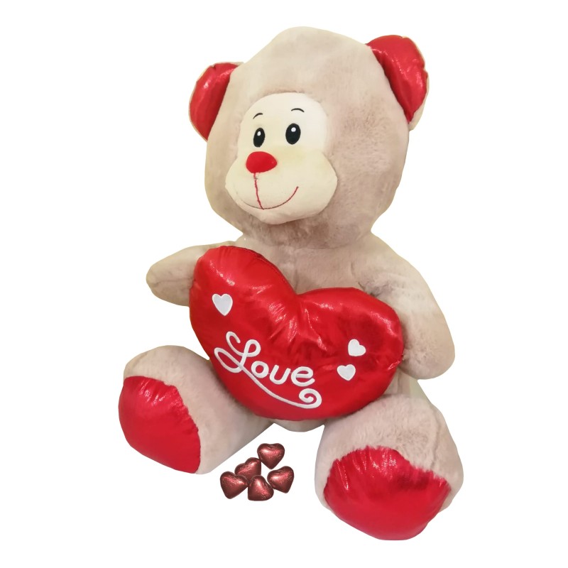 Peluche Orso con Cuore 55 cm + 10 Cioccolatini Assortiti  1 pz