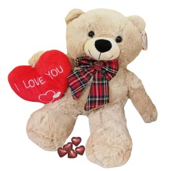 PELUCHE ORSO CON CUORE CM 35 + 5 CIOCCOLATINI ASSORTITI  1 PZ