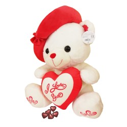 PELUCHE ORSO CON CUORE E CAPPELLO CM 55+ 10 CIOCCOLATINI ASSORTITI  1 PZ