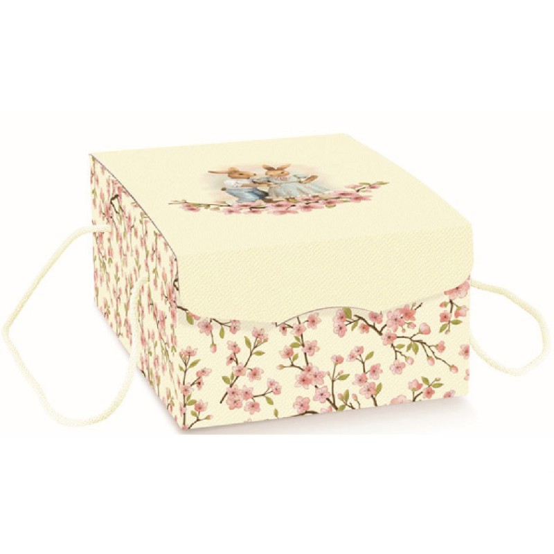 Scatola segreto fiori di pesco con cordini per colomba  33.5x23.5x14 art.36163 1 pz