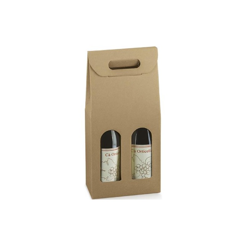Scatola vino avana 2 bottiglie c/ finestra 18x9x38,5 art.35869 1 pz