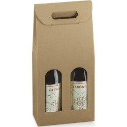 Scatola vino avana 2 bottiglie c/ finestra 18x9x38,5 art.35869 1 pz