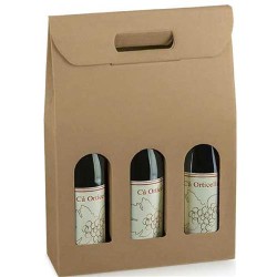 Scatola vino avana 3 bottiglie c/ finestra 27x9x38,5 art.35870 1 pz
