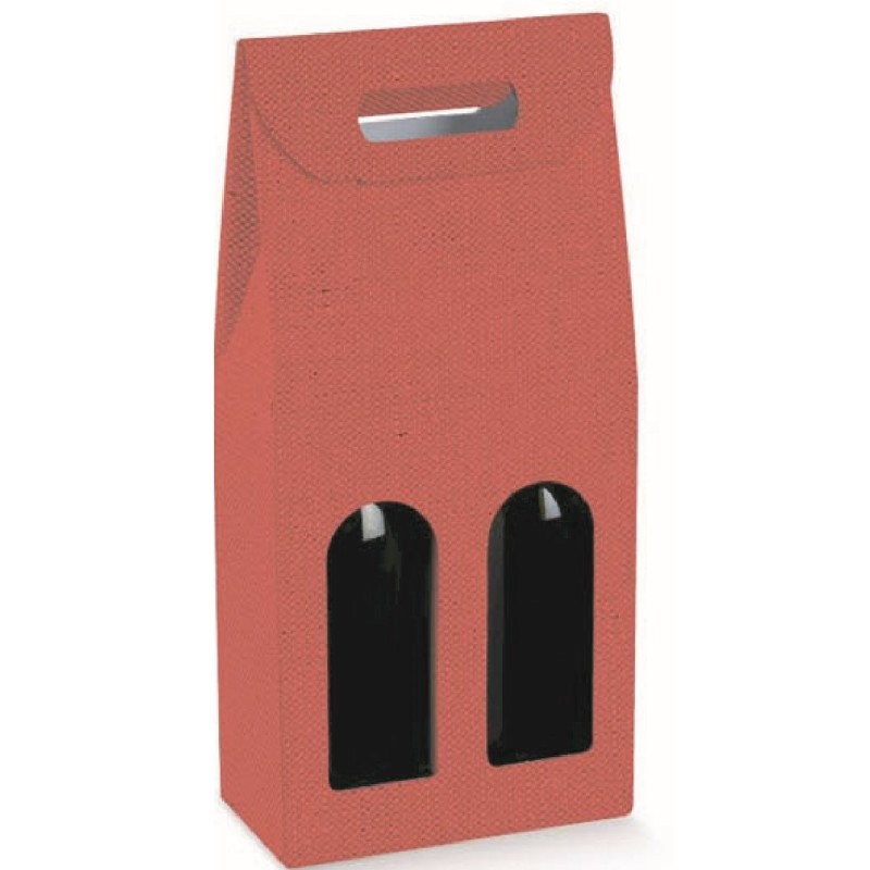 Scatola vino lino rosso 2 bottiglia c/ finestra 18x9x38,5 art.38028 1 pz
