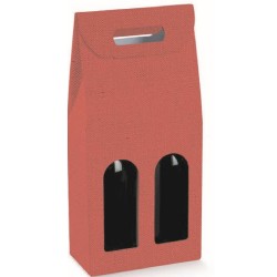 Scatola vino lino rosso 2 bottiglia c/ finestra 18x9x38,5 art.38028 1 pz