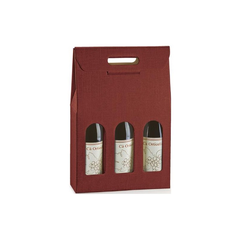 Scatola vino seta bordo' 3 bottiglie c/ finestra 27x9x38,5 art.36109 1 pz