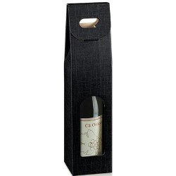 Scatola vino seta nera 1 bottiglia c/ finestra 9x9x38,5 art.13739 1 pz