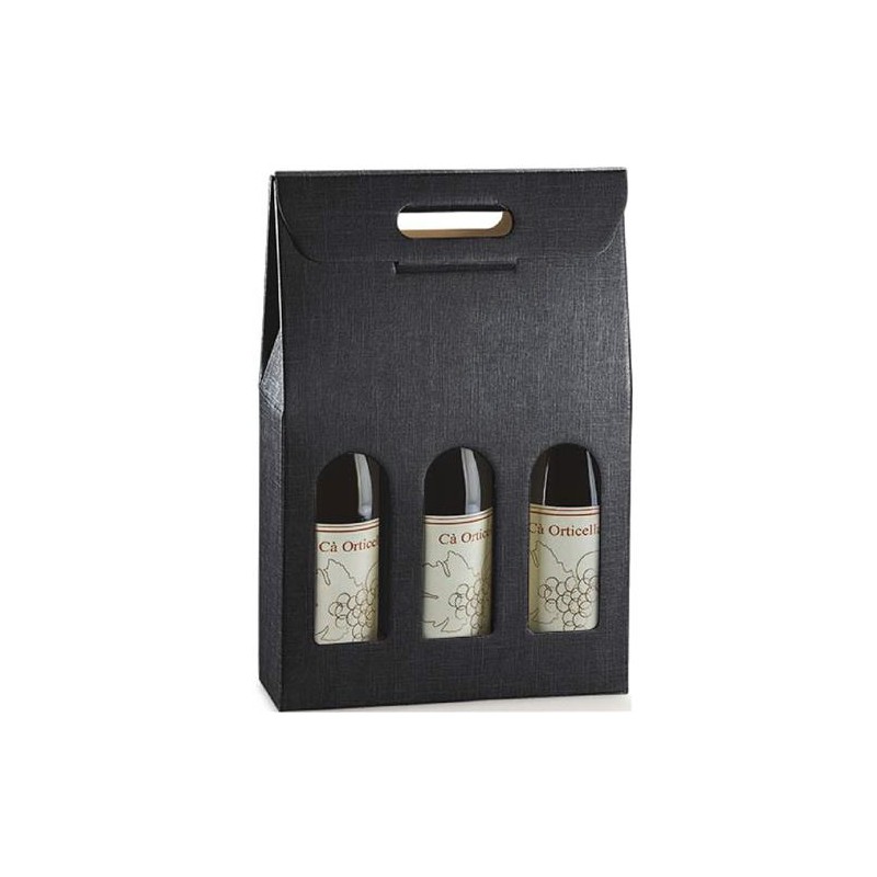 Scatola vino seta nero3 bottiglie c/ finestra 27x9x38,5 art.17123 1 pz