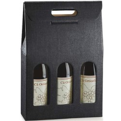 Scatola vino seta nero3 bottiglie c/ finestra 27x9x38,5 art.17123 1 pz