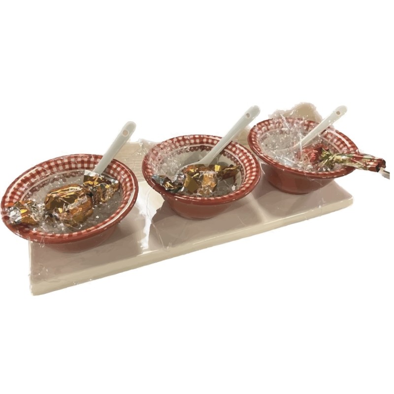 SET 3 COPPETTE CERAMICA SU BASE + CIOCCOLATINI ASSORTITI 100 GR  1 PZ