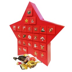 STELLA DELL'AVVENTO IN LEGNO ROSSA + CIOCCOLATINI 300 GR  1 PZ