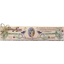 TORRONE BIANCO TENERO CON MANDORLE NOCCIOLE E CANNELLA  INCARTATO A MANO ART.3402  GR 200 1 PZ