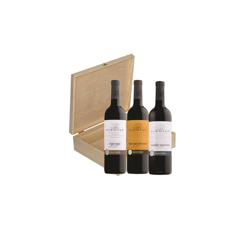 VINO CONFEZIONE LEGNO FIRMIAN DA 75CL X3 1 TOROLDEGO 1 CABERNET1 PINOT NERO ART.67116 1 PZ
