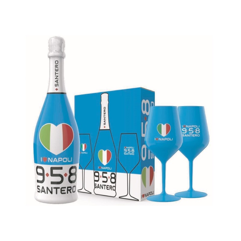 958 Santero Box Love Napoli Extradry 75 cl + 2 Calici 1 pz